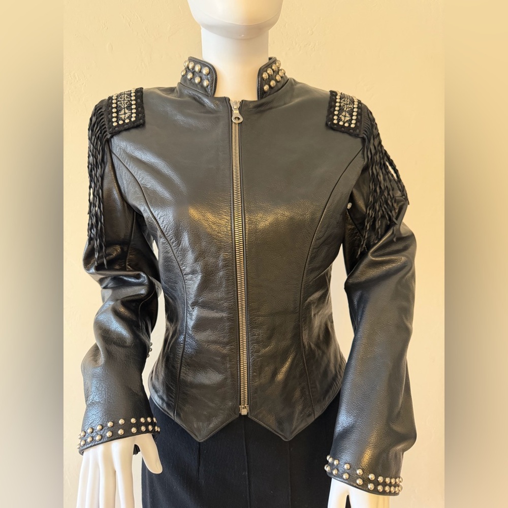 Rare Vintage Milwaukee Edgy Black Leather Jacket with Studded Accents size XS